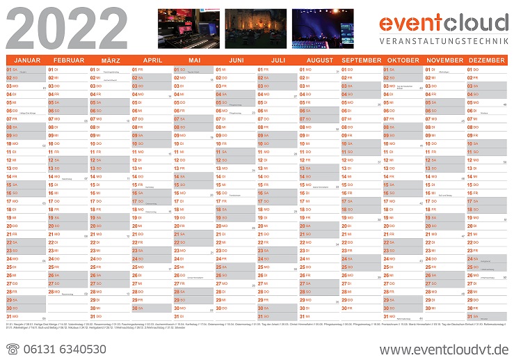 eventcloud Wandkalender 2022